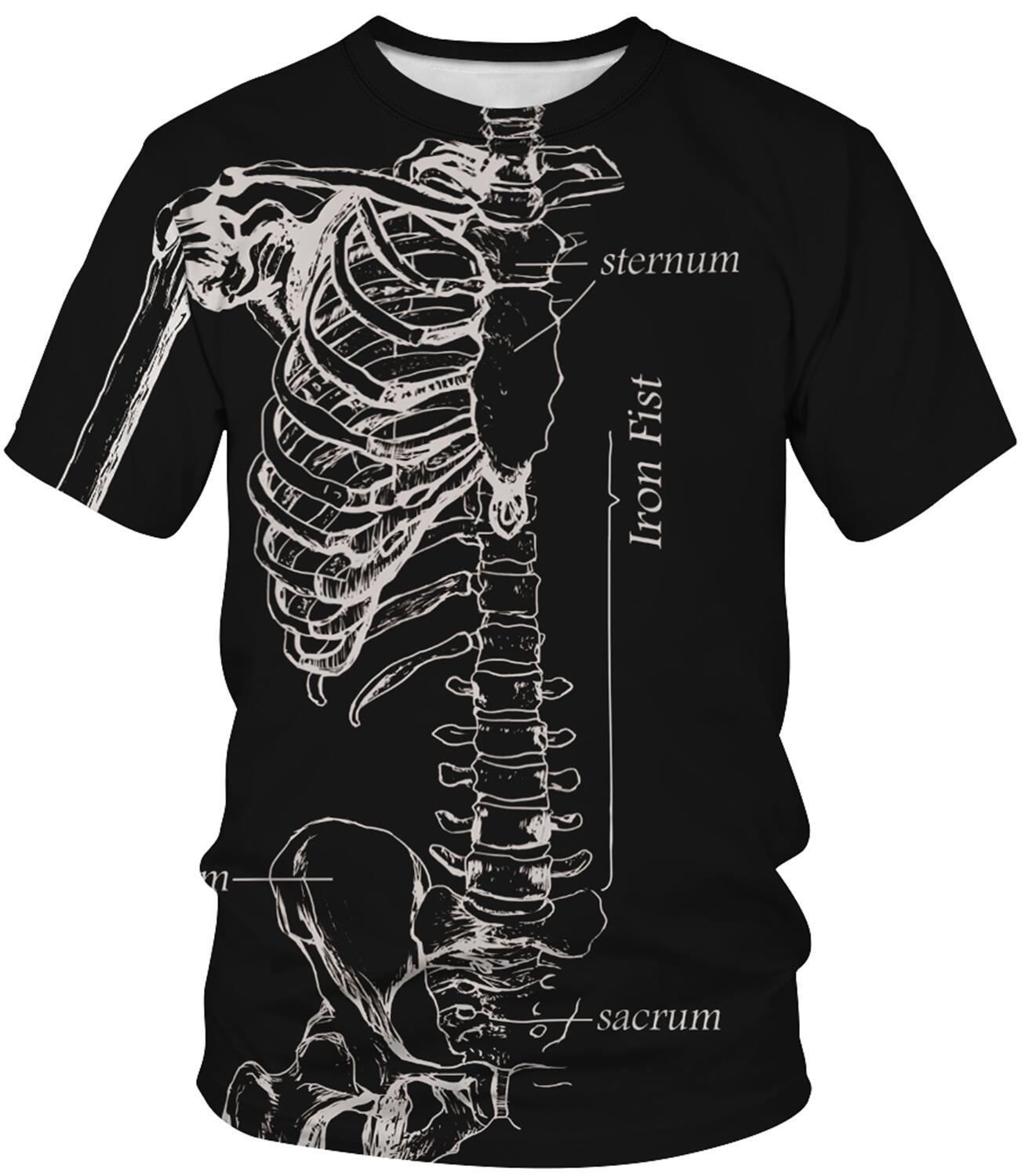 欧米の越境器官の骨格図の新型の3dデジタルのプリントの丸首のtシャツのゆったりしている大きいサイズの男性のカジュアルな半袖