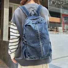 大容量背包男韩版高中大学生简约背包女牛仔布去年电脑双肩旅行包