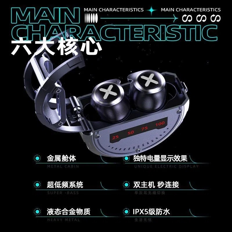 Transfronterizo nuevo JX60 auricular Bluetooth inalámbrico binaural Real Radio Gaming metal auricular Bluetooth baja latencia