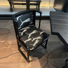 法式复古设计师家用中古实木餐椅梳妆台化妆椅靠背豹豹椅休闲椅子