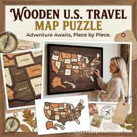 现货跨境爆款 Wooden USA Travel Map Puzzle 家居旅游地图拼图装