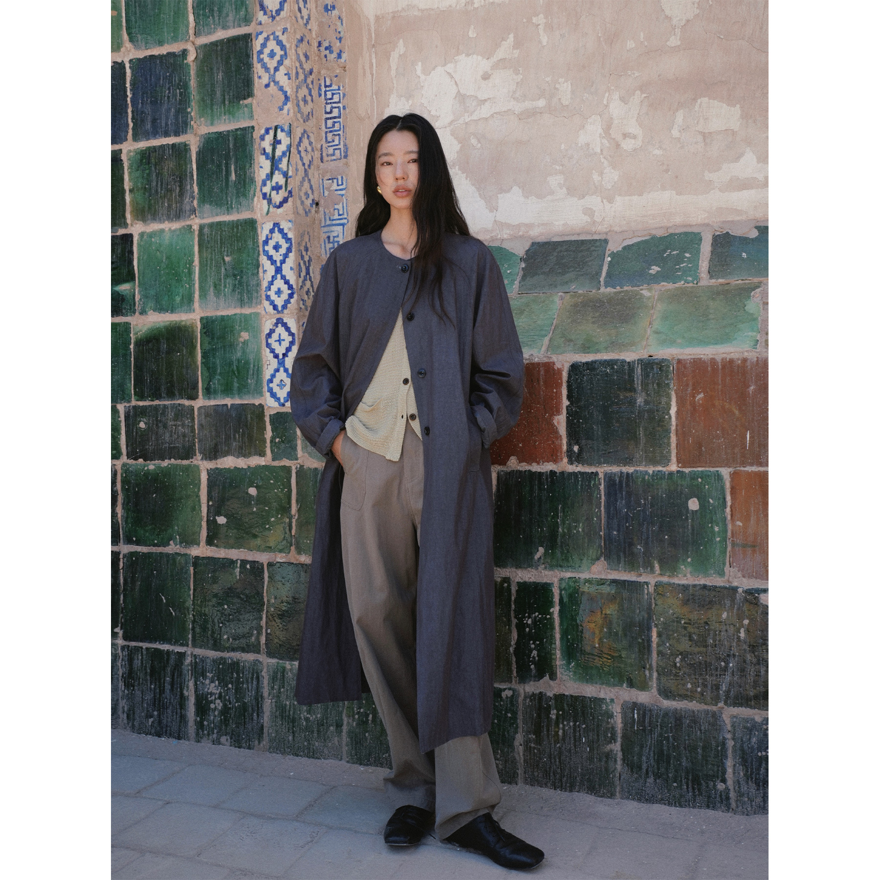 [Special Offer, Non-Refundable and Non-Exchangeable] Autumn Retro Casual Loose Long Silk Scarf Windbreaker Jacket New Style for Women 255127