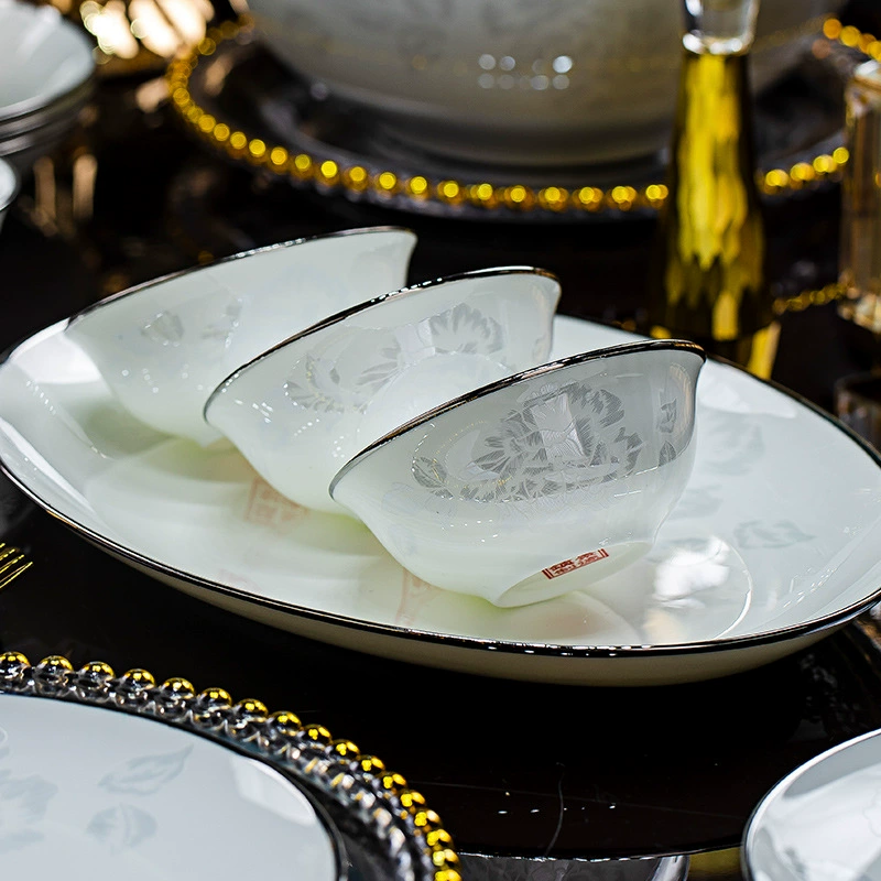 Jingdezhen bone porcelain tableware household European-style rice bowl noodle bowl ceramic dishes dish bowl soup bowl soup free combination petty bourgeois