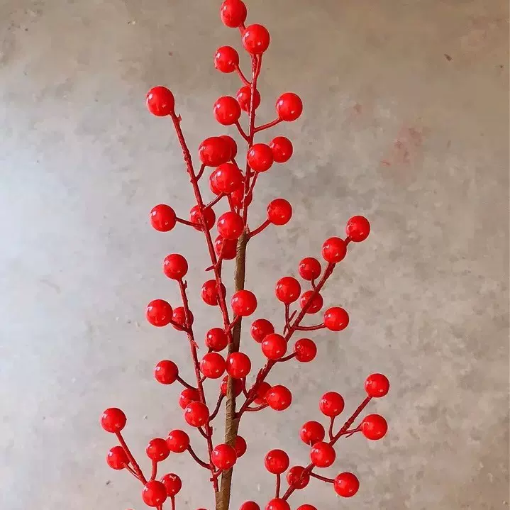 圣诞节红果新年发财果桶仿真花干花插花吉祥扇冬青红果