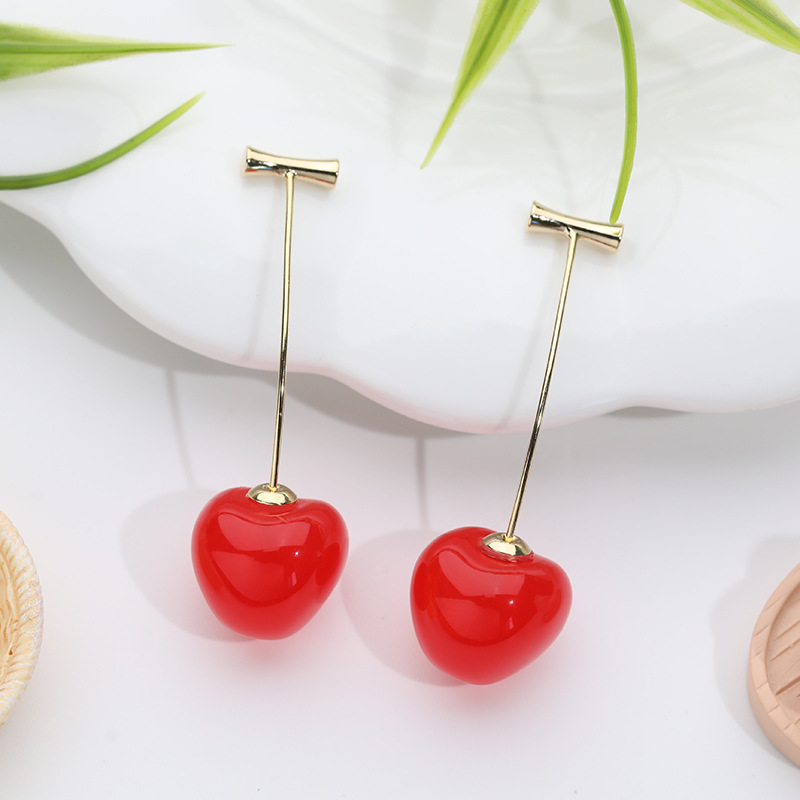 Aretes de cereza roja para mujer – colgante exquisito, fruta de imitación versátil, nuevo estilo
