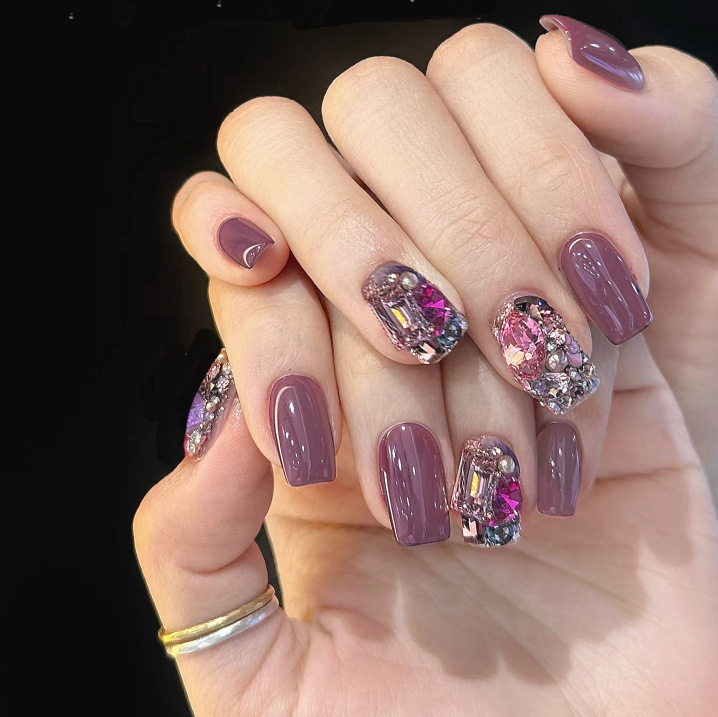 Z-182 Nine Purple Fire False Nails Luxury Purple Gold Royal Sister Charm White 24 Pieces Wear Armor Pieces Wholesale
