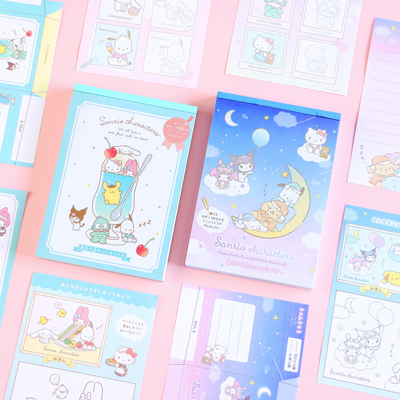 日式可爱卡通折纸涂鸦A6便签本彩页信纸信封便条涂色手账拼贴2款