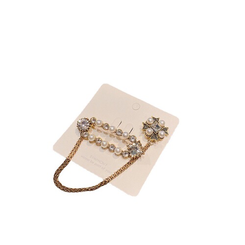 Autumn and winter trendy small fragrance fashion high-end trend chain European and American style heart-shaped pearl brooch collar pin accessories jewelry