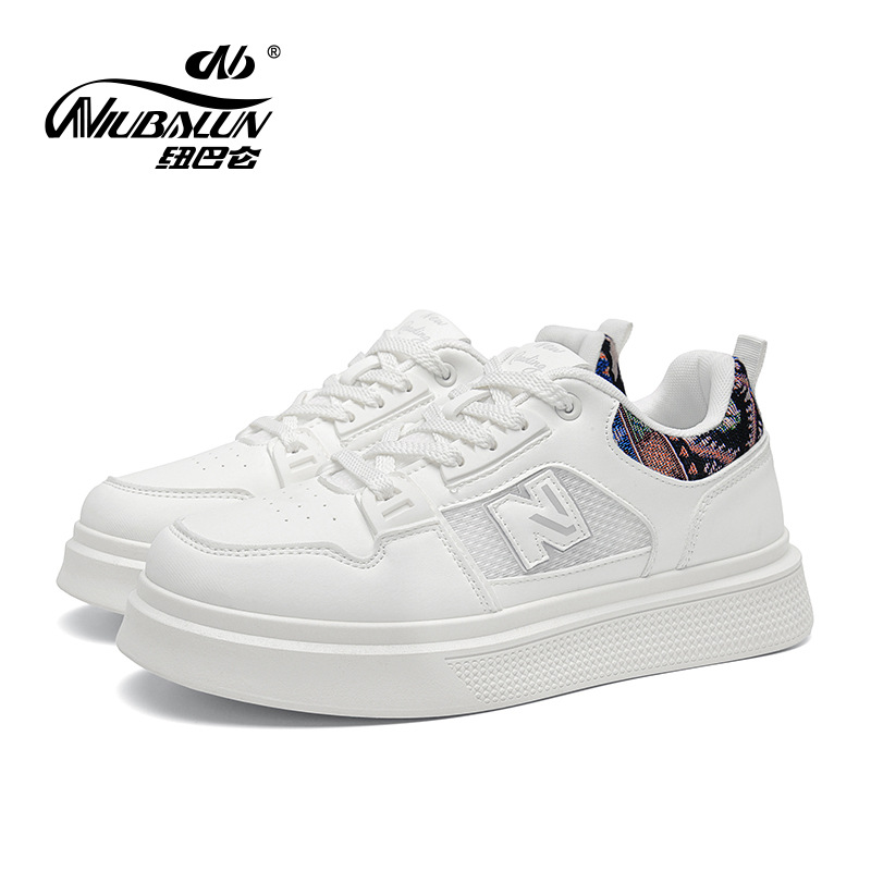 PLUS men's breathable white sneakers, men's student niche leather casual sports sneakers, dad-style trendy shoes, N-style