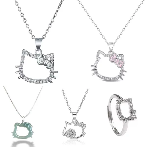 Multiple Styles of Cartoon Cat Necklaces with Rhinestones, Fashionable Clavicle Chains for Girls, Students, and Best Friends, with Unique Design Sweater Chains
