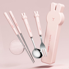 卡通304不鏽鋼筷勺子叉餐具學生便攜三件套勺叉兒童可愛餐具套裝