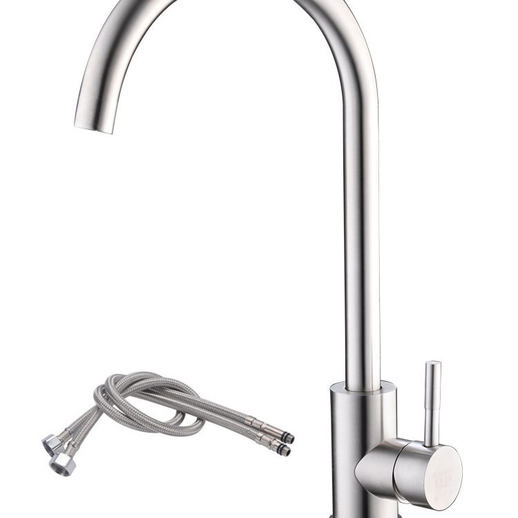 Cocina de acero inoxidable grifo caliente y fría pintura de acero inoxidable grande curvado cepillado de siete palabras fregadero de agua mezclada lavabo grifo image 7