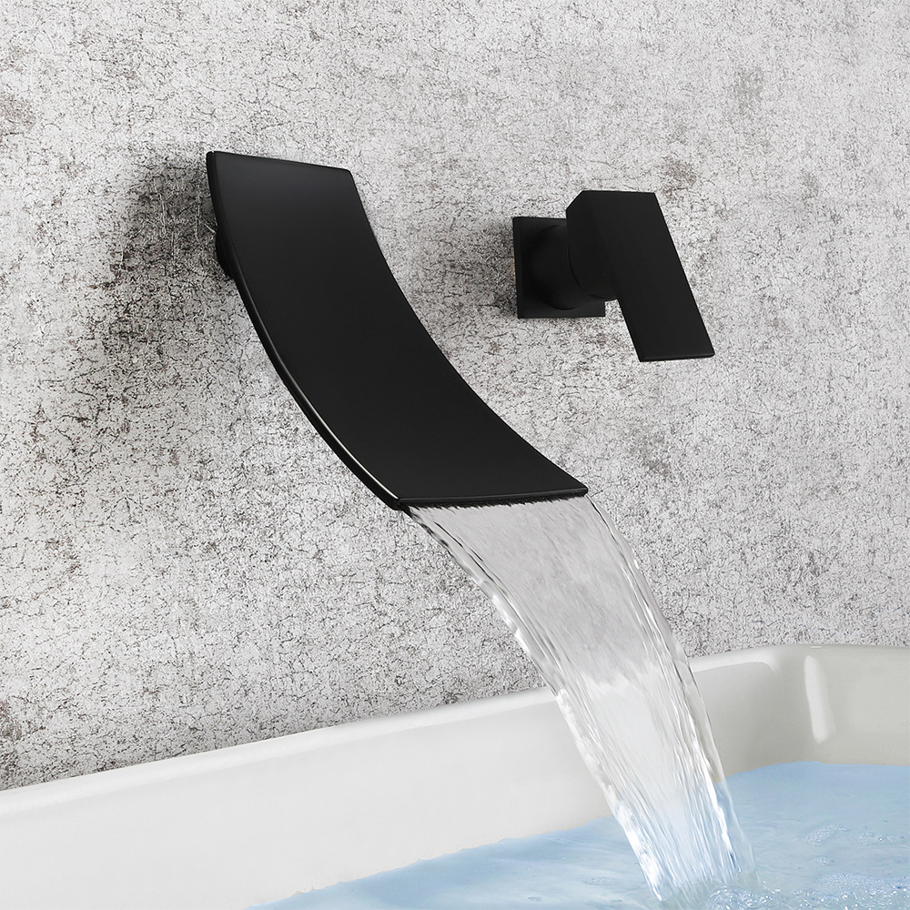 Cross-border brass washbasin faucet waterfall water outlet single, cold and hot mixed water is concealed in the wall-mounted bathroom countertop basin undefined