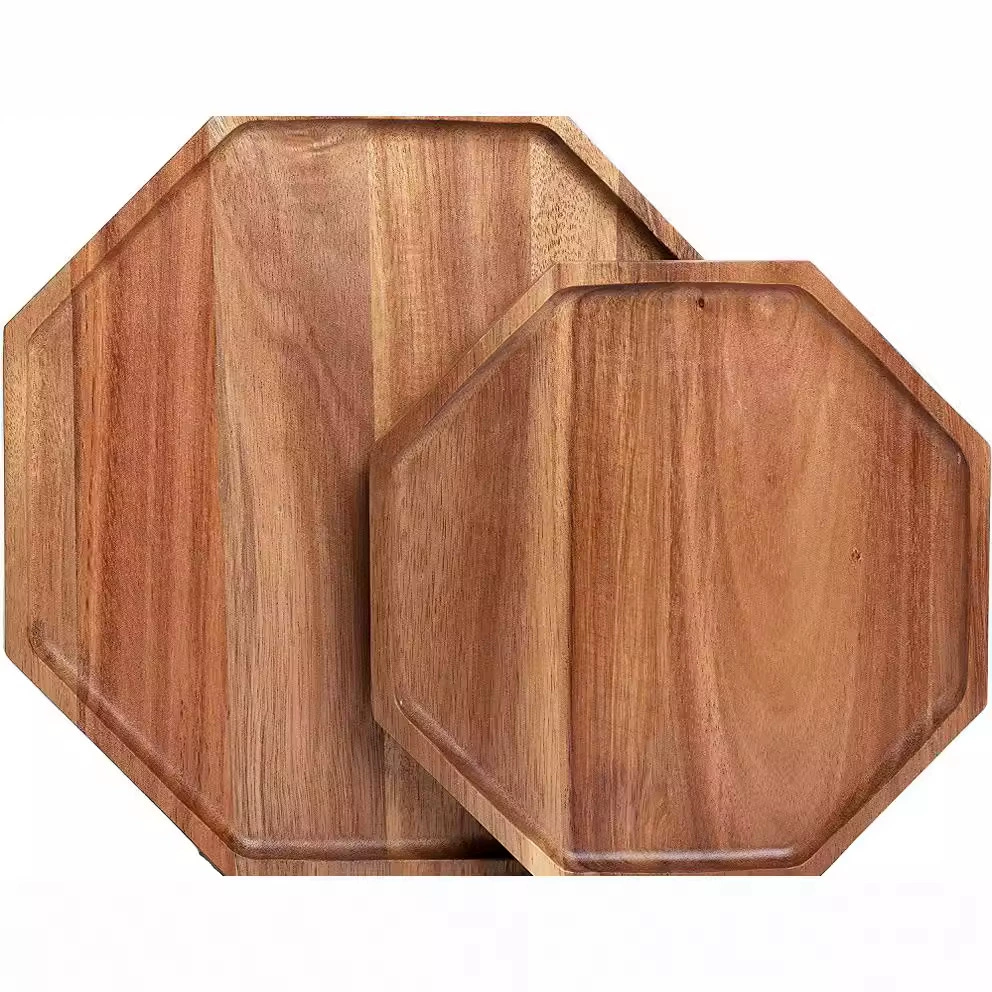 Деревянный поднос Amazon Восьмиугольный деревянный поднос из акации для еды, кофе, завтрака, обеда, ужина