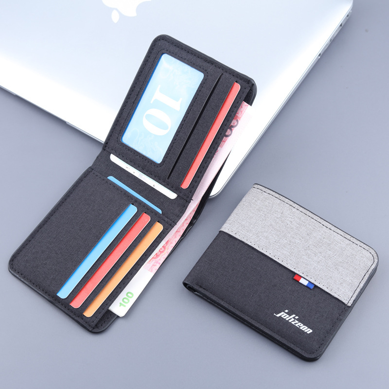 Cartera de lona plegable bolsa de denim para hombre billetera de hombre contraste de color clip corto billetera de hombre fábrica al por mayor