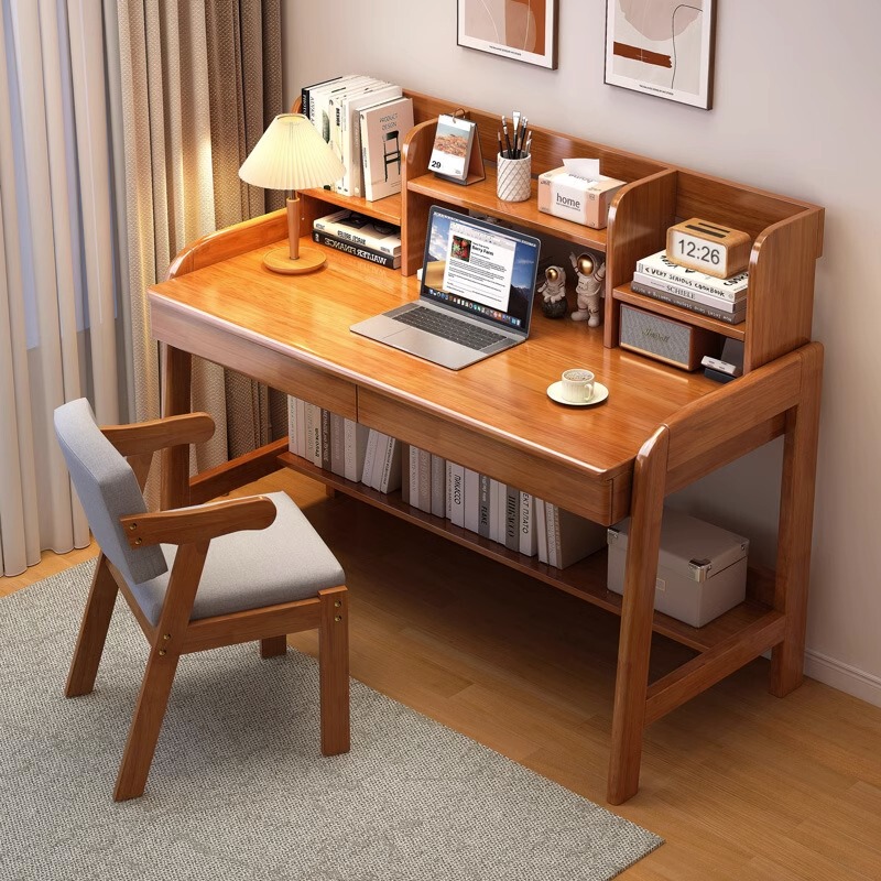 Solid wood desk adjustable primary and secondary school students writing desk and chair suit bedroom simple children's study desk with Bookshelf