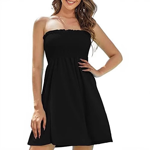 European and American Summer Strapless Short Dress Casual Mini Beach Blouse Holiday Style Candy Color Dress