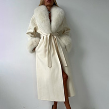 欧美跨境高级感毛呢大衣女2025秋季新款时尚毛领气质纯色宽松外套