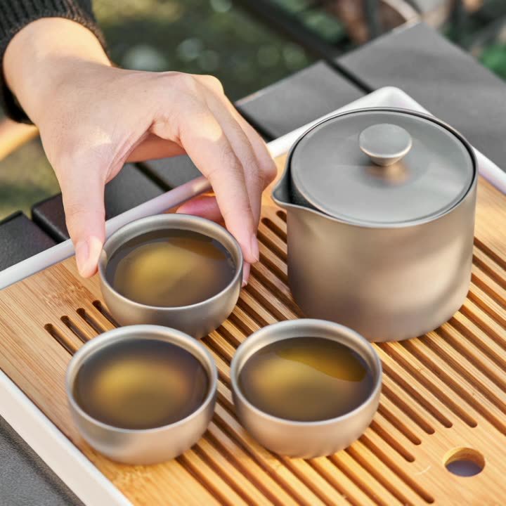 チタン職人純チタン旅行茶器セット屋外キャンプ快客杯高級二重泡茶器携帯チタン茶器|undefined