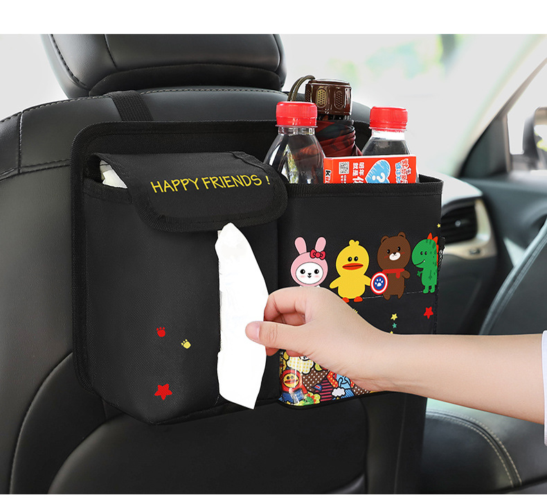 Car Trash Can and Tissue Box Two-In-One Cartoon Cute Car Seat Hanging Storage Box Multi-Functional Storage Bag