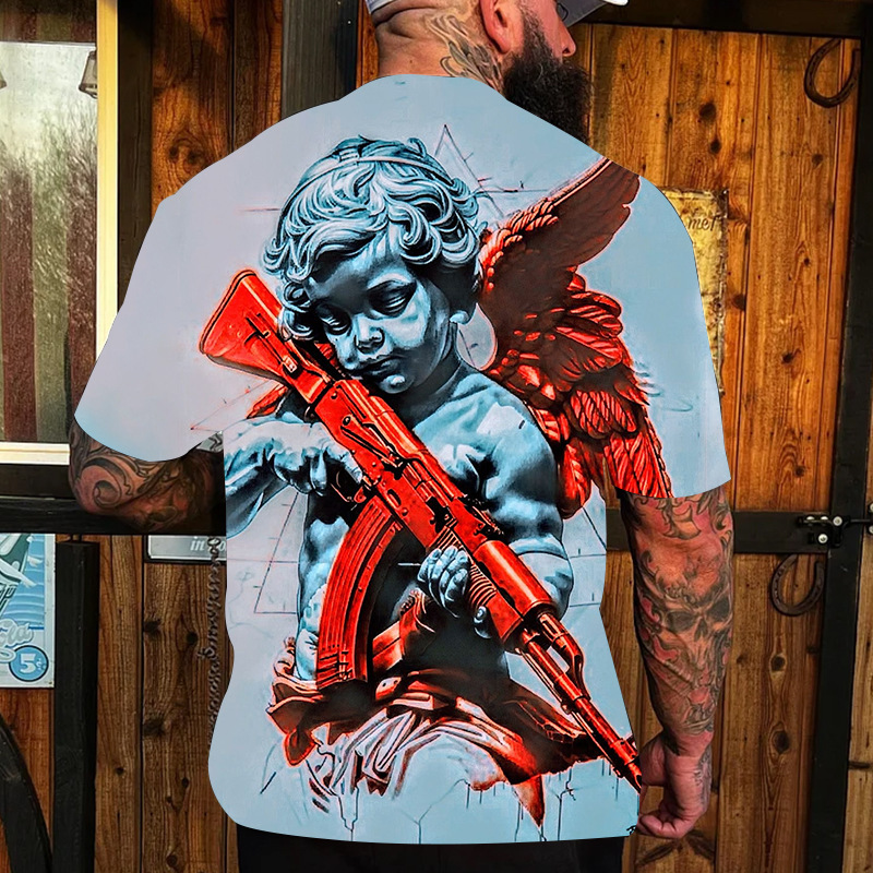 メンズ3Dデジタルゴールデン元記号パターンラウンドネックと半袖tシャツ、夏カジュアルファッションファッション|undefined