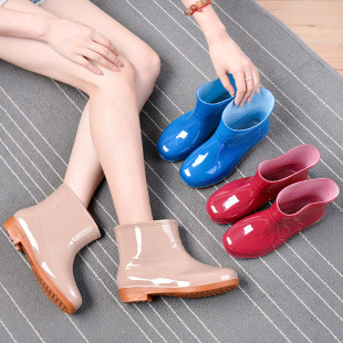 Short Rain Shoes Women's Foot Waterproof Shoes Kitchen Non-Slip Mother Shoes Home Water Shoes Garden Shoes Beef Sole Water Boots