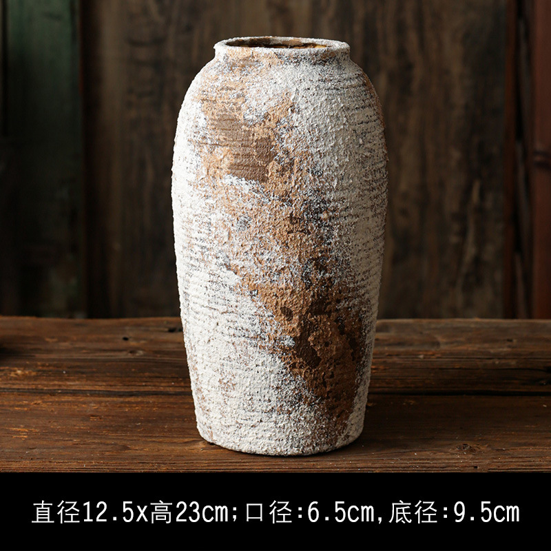 セラミック花瓶、レトロなわびさびスタイルのB&B装飾、中世の粗い陶器アートフラワーアレンジメント、家庭用家具、陶器のポット