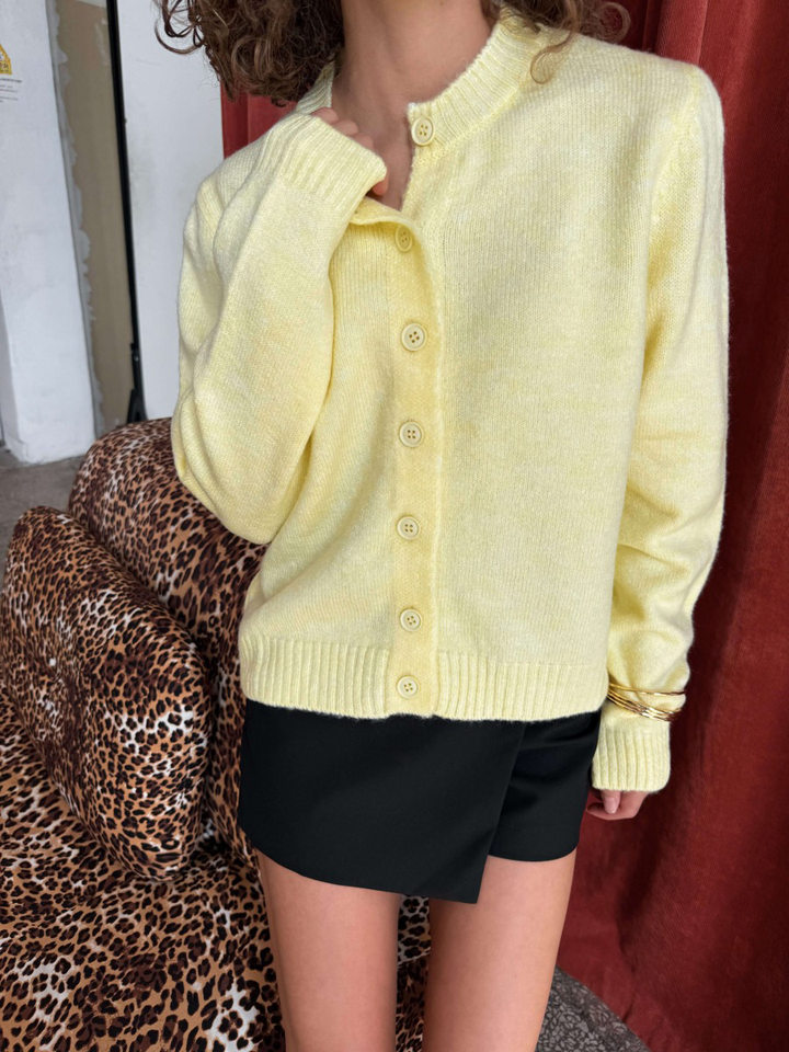 Áo cardigan len dệt kim cổ tròn dáng rộng phong cách Âu Mỹ — Màu vàng nhạt, Màu đỏ sẫm, Xanh ô liu, màu xám