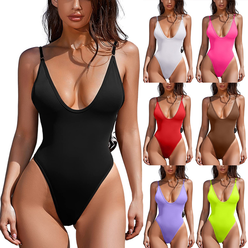 2025 new sexy European and American bikini ladies one-piece swimsuit solid color multi-color swimsuit foreign trade wholesale