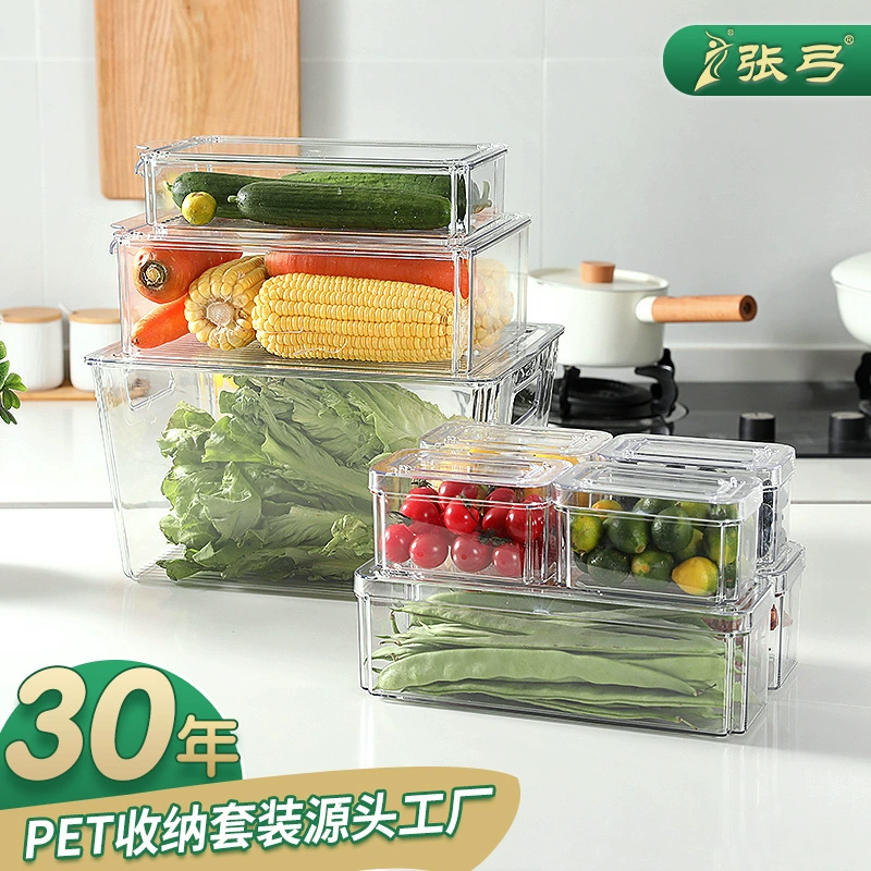 Пластиковый ящик для хранения холодильника Комбинированная отделка кухни с крышкой Бытовая прозрачная морозильная камера Ящик для хранения продуктов