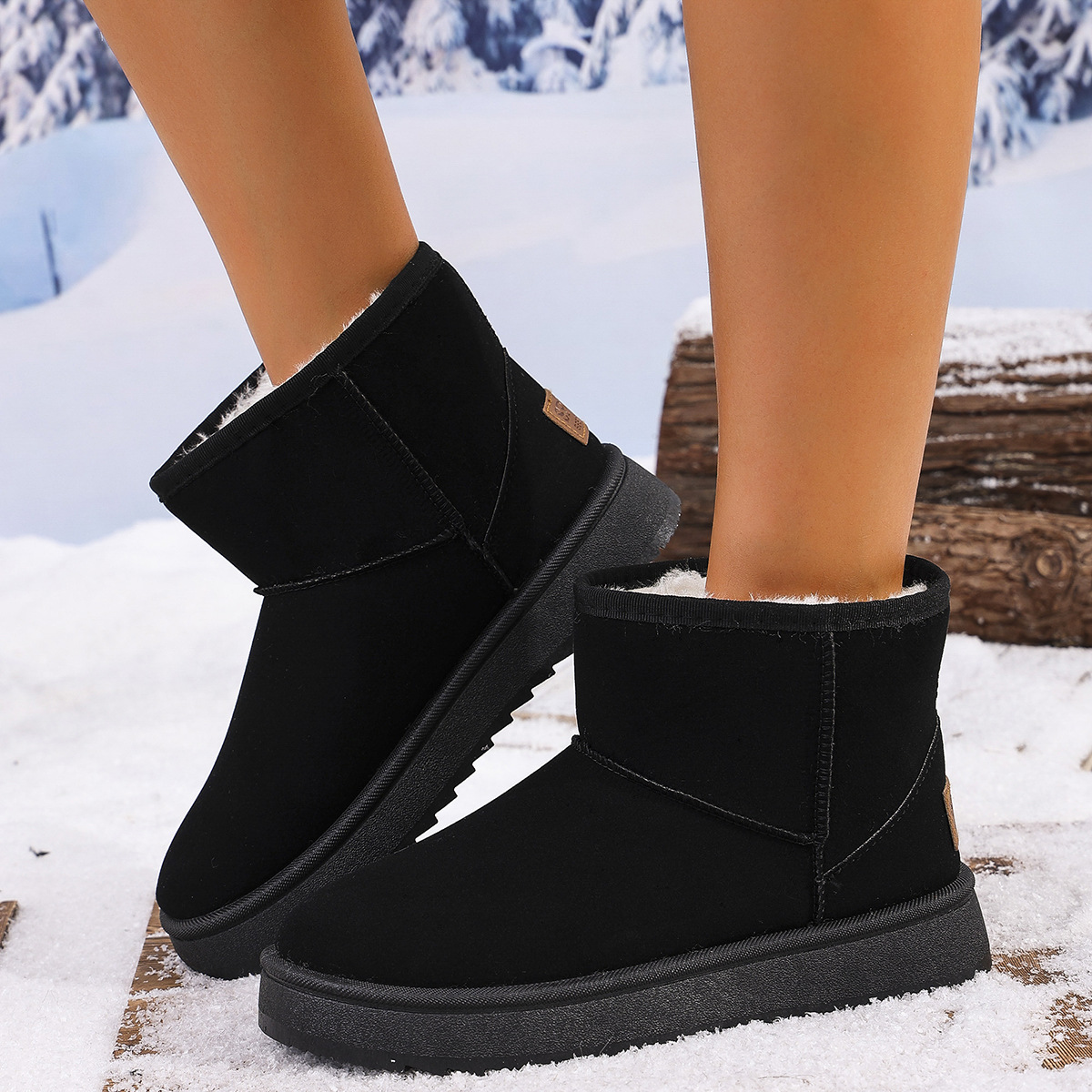 New women's shoes winter plus fleece short short boots warm a slip-on bread cotton shoes_voghion.com