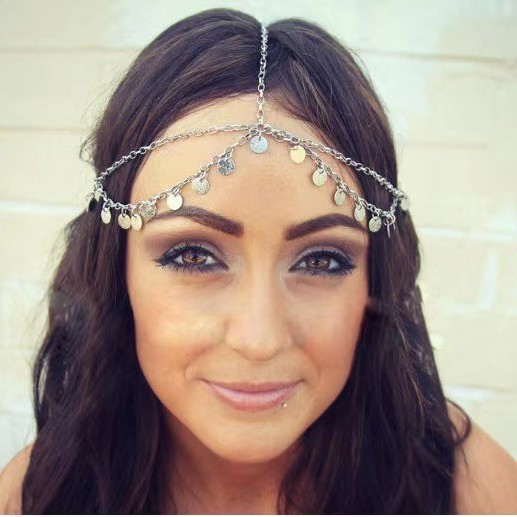 Europa y América nueva aleación chapado metal textura onda borla lentejuelas oblea multi-capa de la borla Banda del pelo accesorios para el cabello