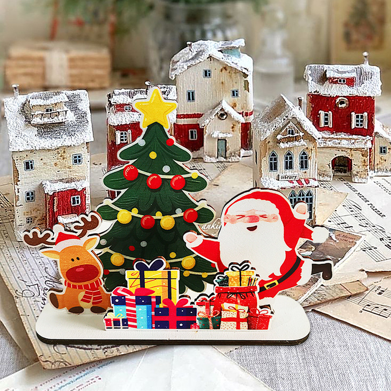 現物クリスマス木製かわいいサンタクロース立牌3d立体デスクトップ装飾品置物木製工芸品|undefined