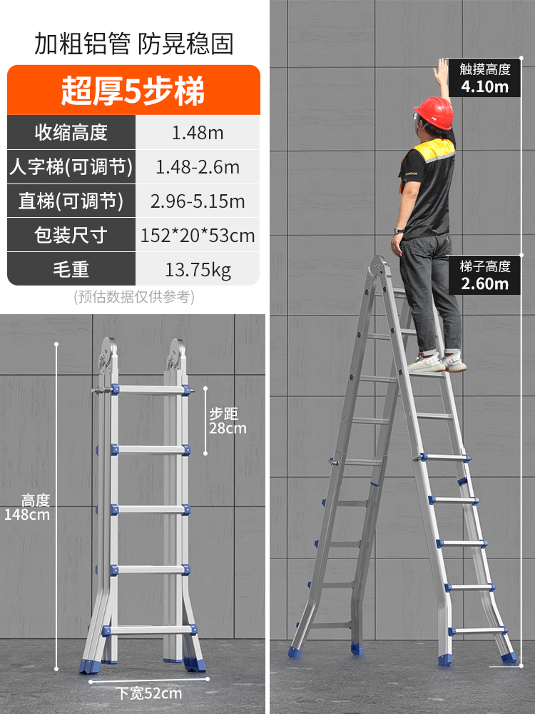 α♭♭♭♭♭【升级超厚款2.0MM】多功能五步梯【掌柜推荐】-多功能折叠梯α♭♭♭♭♭