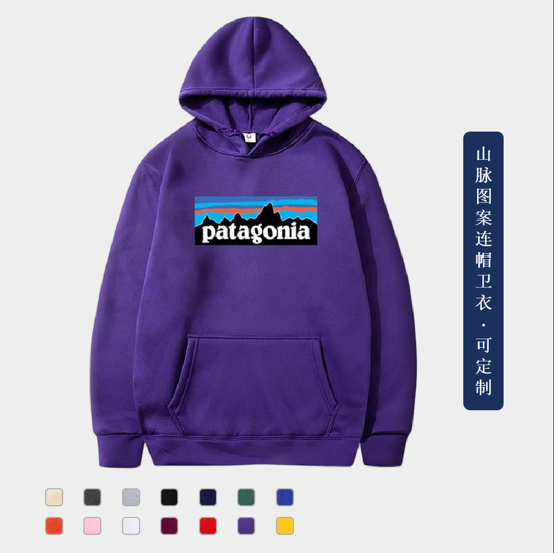 Autumn Men's Thick Patagonia-Style Sweatshirt with Mountain Print, Available in Multiple Colors, Customizable, Exclusively for Cross-Border Sales