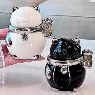 New Accessible Luxury Ceramic Toothpick Box, High-End Toothpick Holder, Creative Lucky Cat Dental Floss Storage Box, Household Toothpick Jar