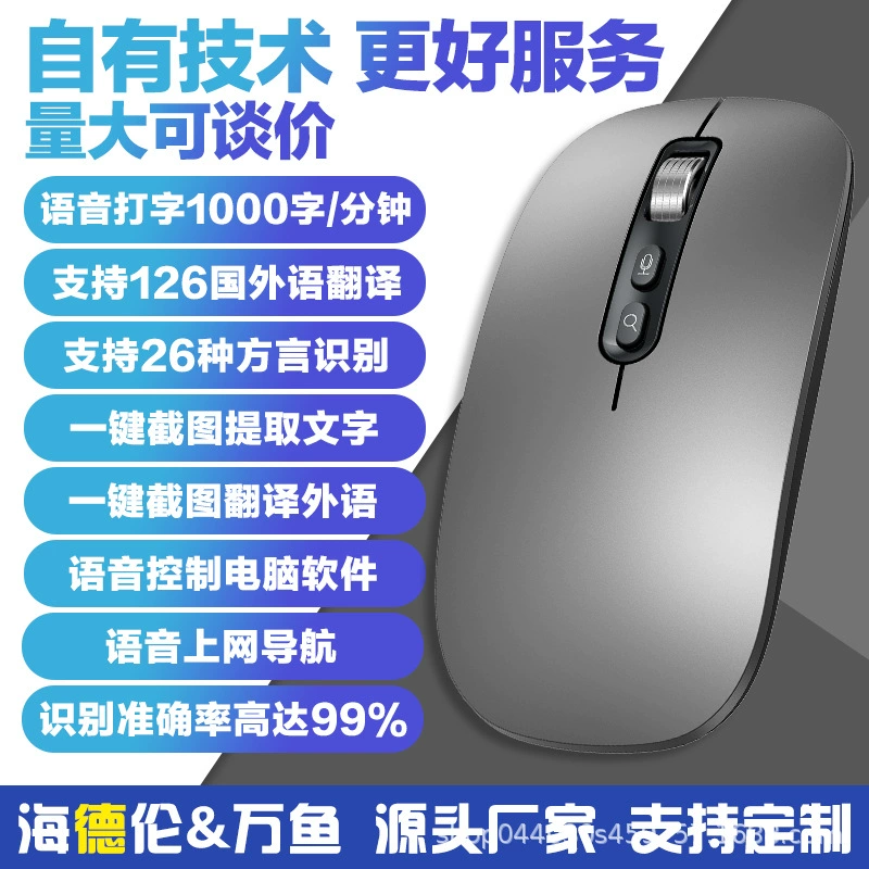 Умная Bluetooth бесшумная мышь с функцией голоса в текст и переводом, перезаряжаемая, 126 языков