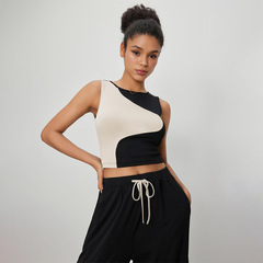 ins new 2024 European and American cross-border sweet and spicy style design contrasting color stitching small pit strips slimming short top