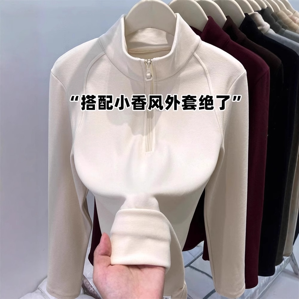 半拉链立领双面德绒长袖卫衣女秋冬季新款加厚打底衫内搭外穿上衣