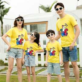 亲子装夏装2022新款纯棉母女装父子家庭一家三口情侣短袖T恤批发