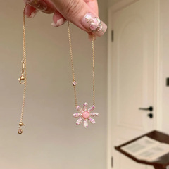 S925纯银满钻雏菊项链女少女心高级感花朵吊坠轻奢时尚气质锁骨链