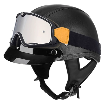 Motosiklet kaskı (dəbilqə) – 3C certification Four Seasons men's and - black-leather-brim-large-frame-goggles-m56-57cm