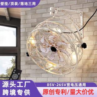 Customized American-Style Wall-Mounted Fan Lamp, Bedroom Ceiling Lamp with Fan, Amazon Retro Dining Room Ceiling Fan with Smart Control