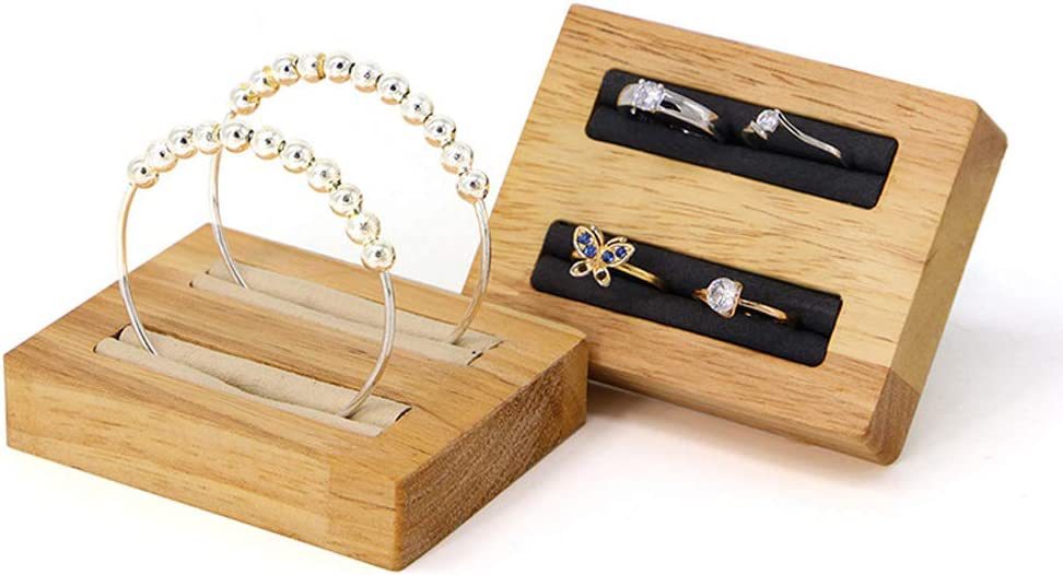 木制展示首饰收纳盒多插槽珠宝环耳环托盘家庭装饰木盒