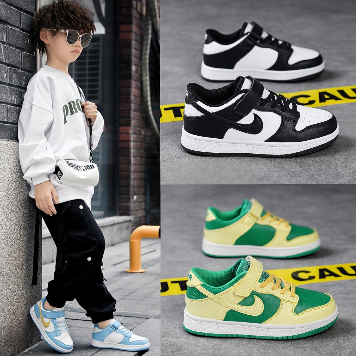 Authentic Putian Kids' Aj Shoes, Children's Green Apple Black and White Dunk Sneakers, Student Boys' Shoes, Sports Shoes for Girls and Middle-Aged Children