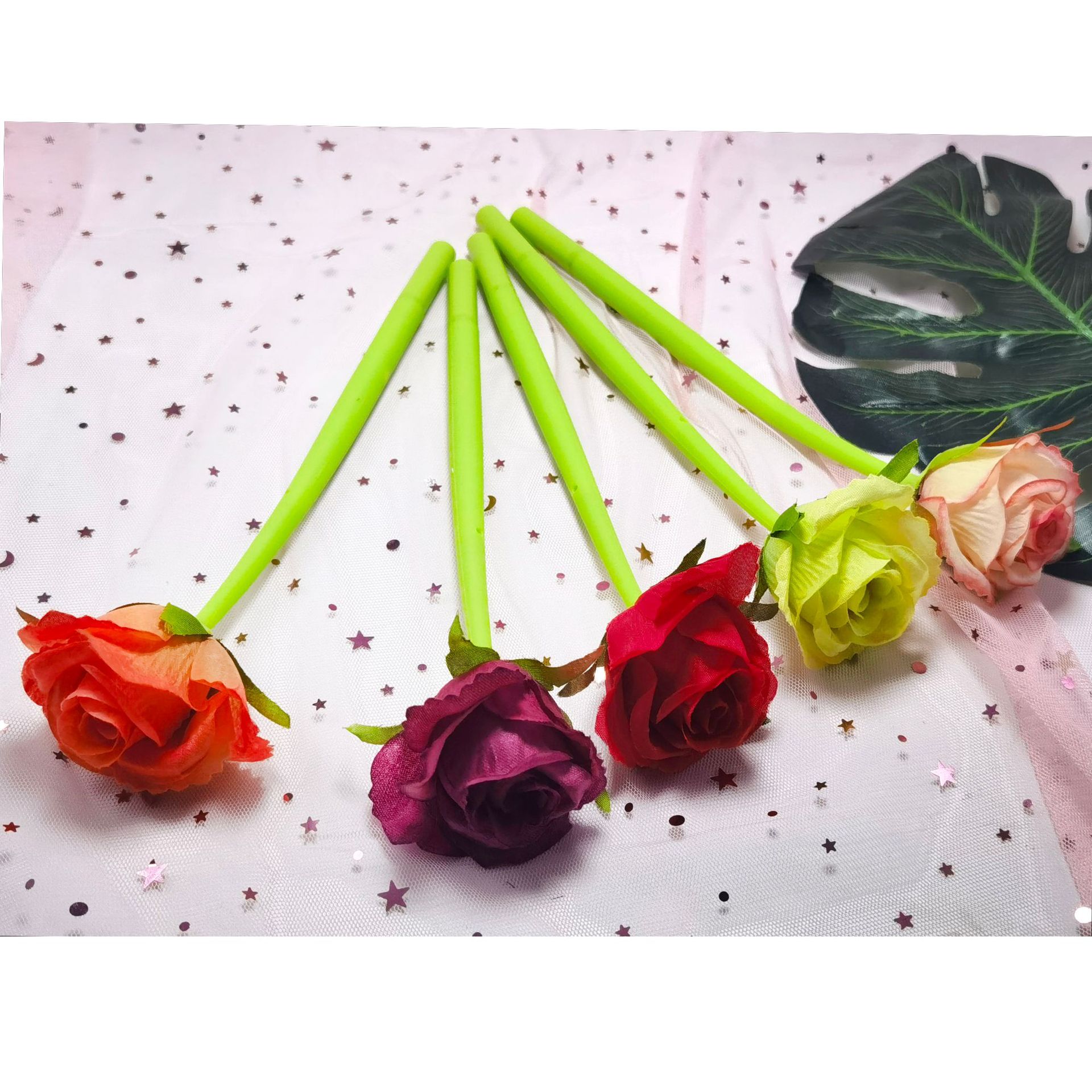 玫瑰花卡通硅胶中性笔创意鲜花摇摇乐中性笔 花草造型签字