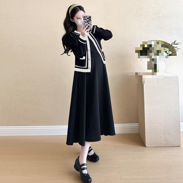 New Autumn Maternity Wear Suit, Long-Sleeved Dress, Fashionable and Age-Reducing, Small Fragrance Two-Piece Spring Suit