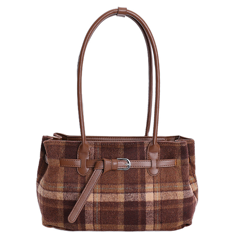 Transfronterizo retro lana a cuadros bolsos portátiles bajo la axila mujeres 2025 invierno nuevo estilo de moda extranjero mochila de viaje image 8