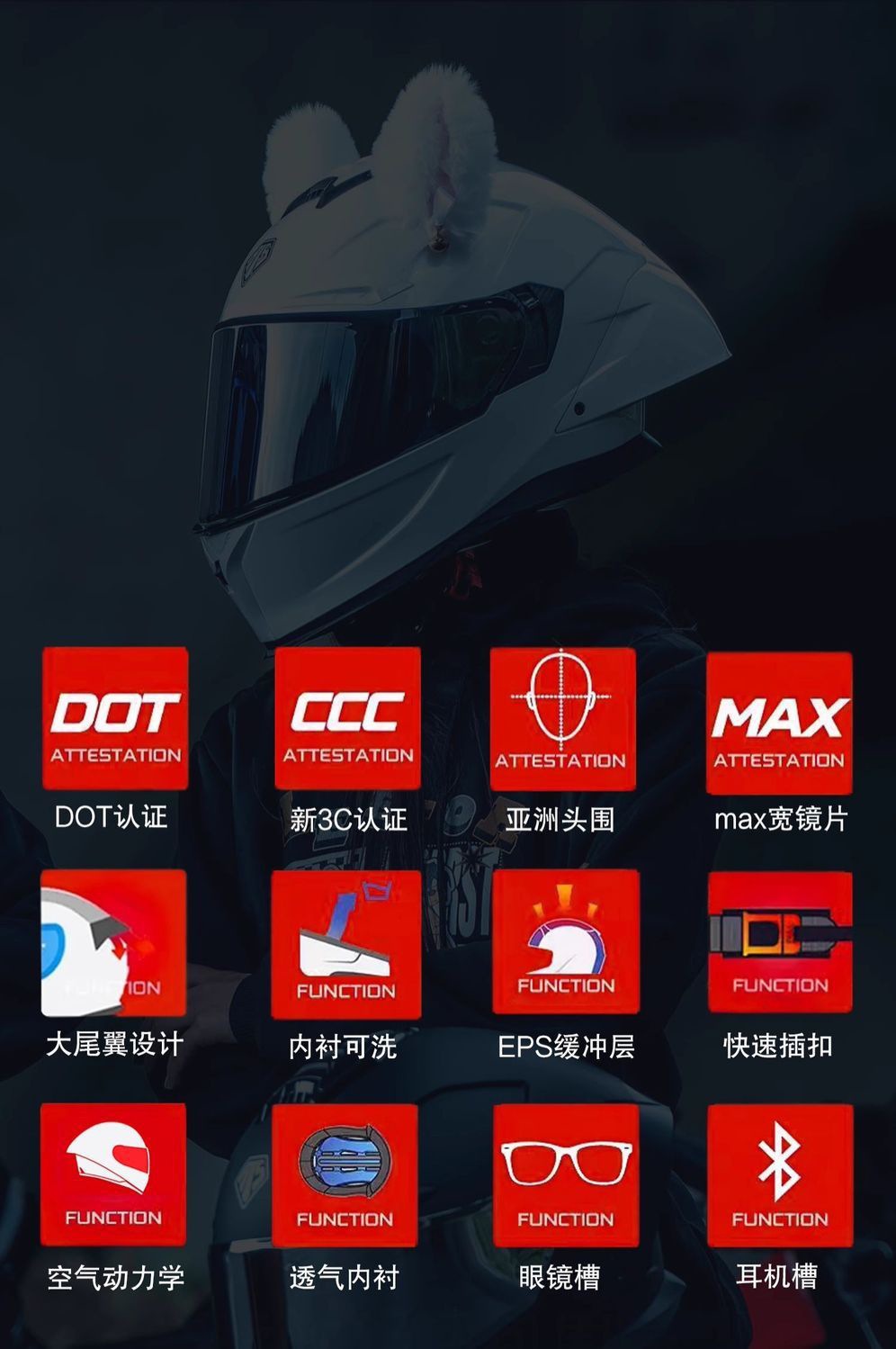 Motorcycle Helmet Full Face Bluetooth 3C Certified High Value Cat Ear