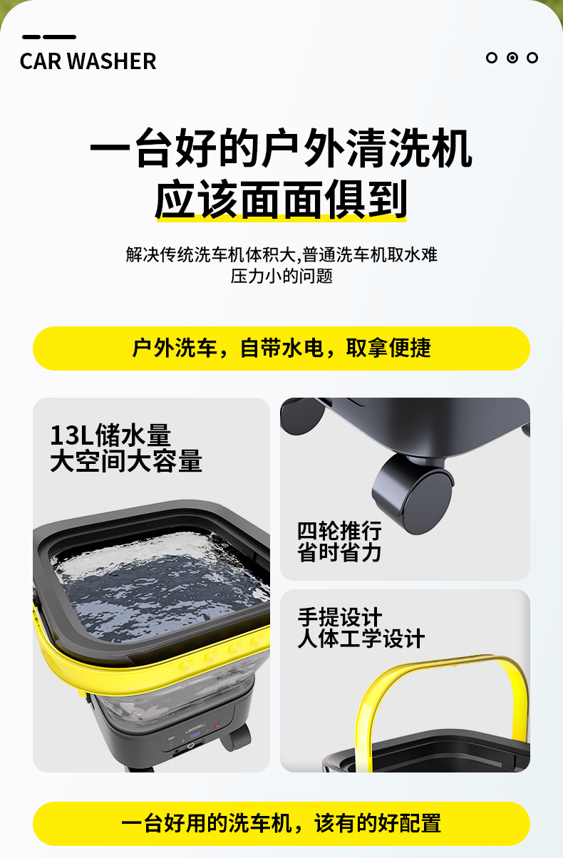Lithium Battery Cordless Car Washer Portable High-Pressure Water Gun with Water Tank Car Cleaning Machine Outdoor Cleaning Manufacturer Wholesale